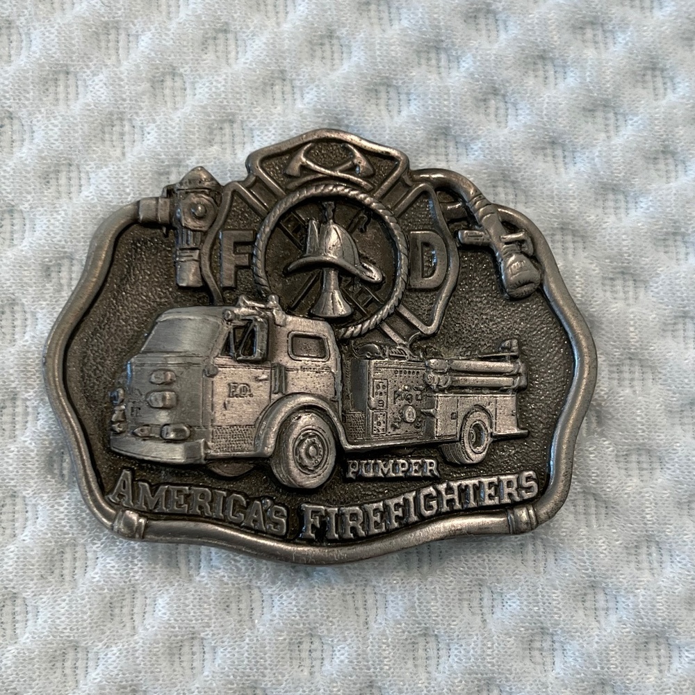 Vintage 1985 America's Firefighters Belt Buckle Made in USA